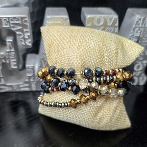Elegant Beaded Bracelet Set - Black and Gold